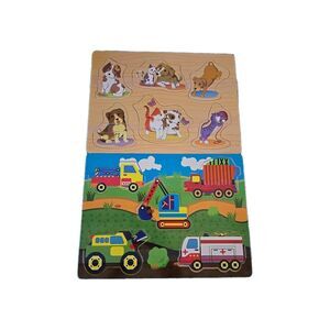 Children's Dog-Themed Puzzle 6pc & Trucks 5pc Wooden Puzzles New Kids Puzzle